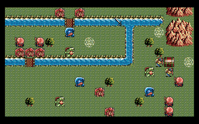 Engage Errands II: Hikari o Ninau Mono (PC-98) screenshot: Many battle screens have treasure chests... and hexagramms