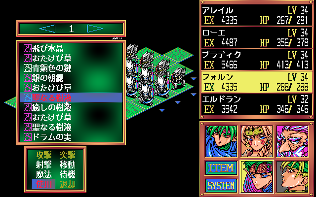 Elves (PC-98) screenshot: It's a good thing we've brought so many items...