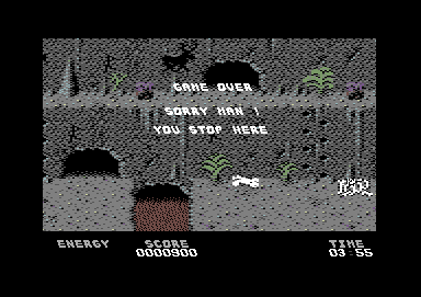 Renegade III: The Final Chapter (Commodore 64) screenshot: Game over. Sorry, man! You stop here.