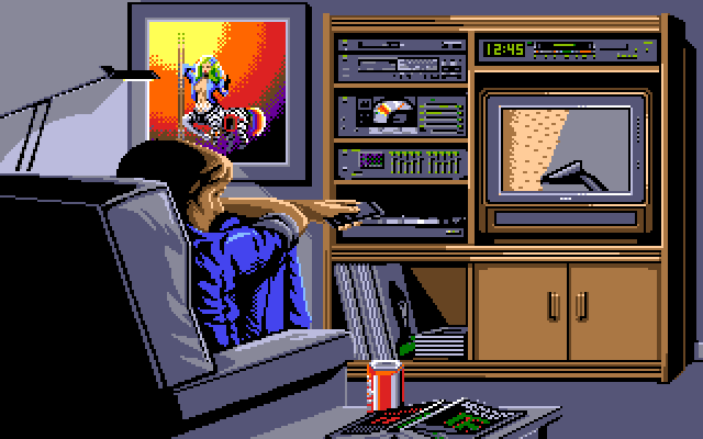 Ultima VI: The False Prophet (PC-98) screenshot: If your idea of entertainment is watching people shave on TV, no wonder you had no choice but become an Avatar