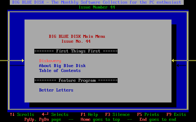 Big Blue Disk #44 (DOS) screenshot: Top of the scrolling menu