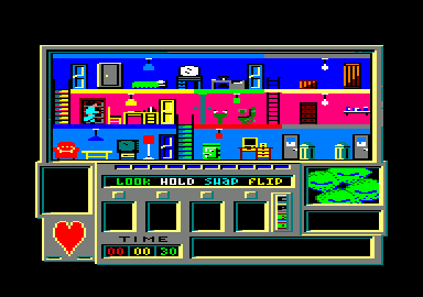 Time Trax (Amstrad CPC) screenshot: I've opened the menu.