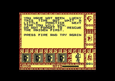El Cid (Amstrad CPC) screenshot: You were not lucky but with practice, you will prevail.