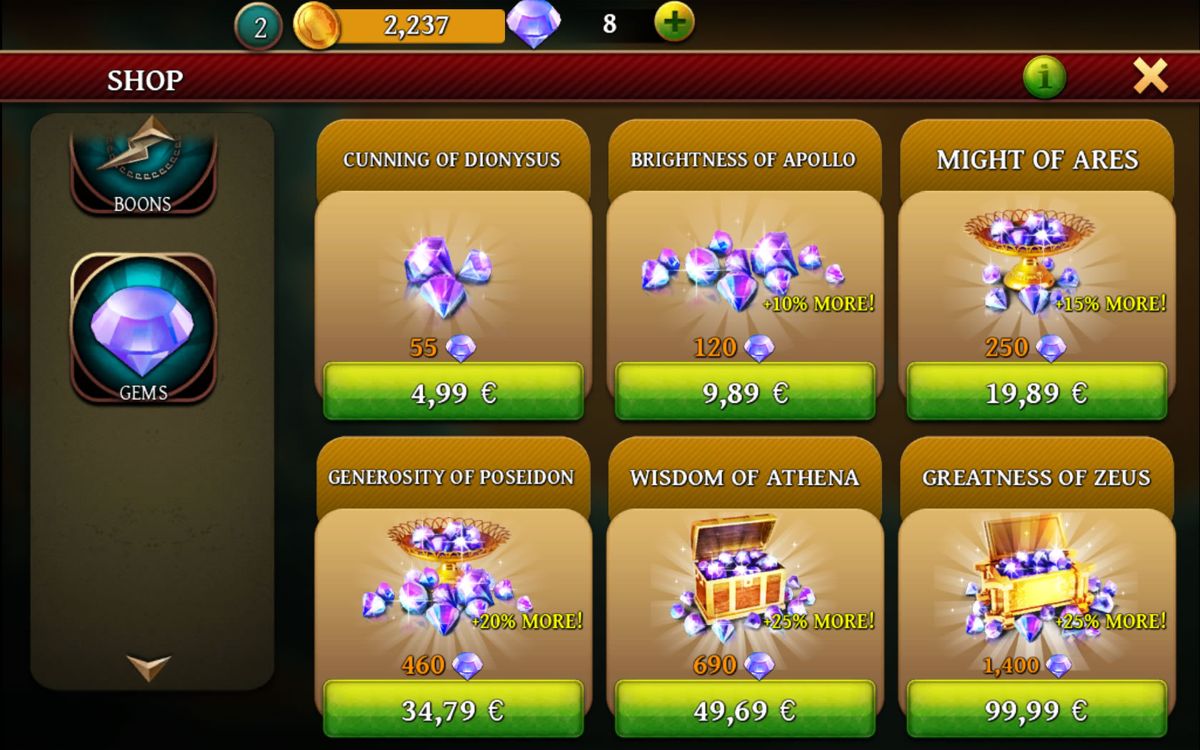 Age of Sparta (Windows Apps) screenshot: Diamonds are the premium currency.