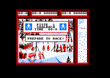 Professional Ski Simulator (Amstrad CPC) screenshot: Prepare to race slope 1.
