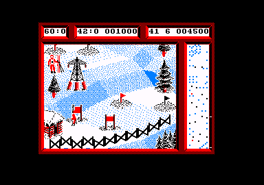 Professional Ski Simulator (Amstrad CPC) screenshot: At the finish line, where I'm not.