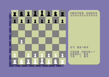Master Chess (Commodore 64) screenshot: I've moved the pawn at B2 to B4.