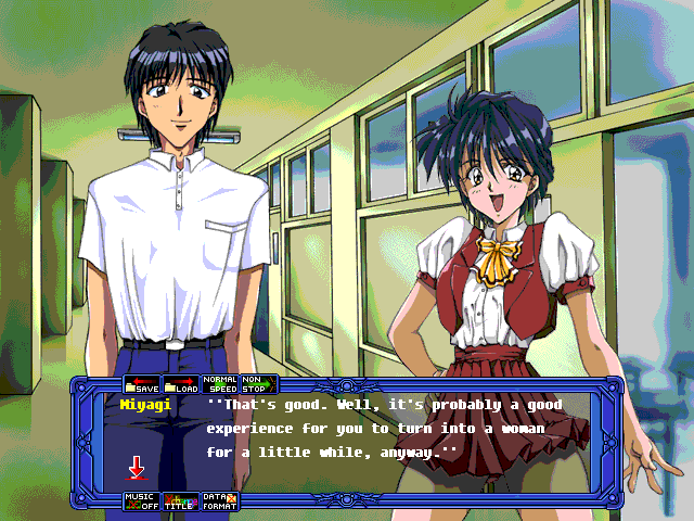 X-Change (Windows) screenshot: The word is out that you've changed into a girl. Your art teacher also is interested to see this change.