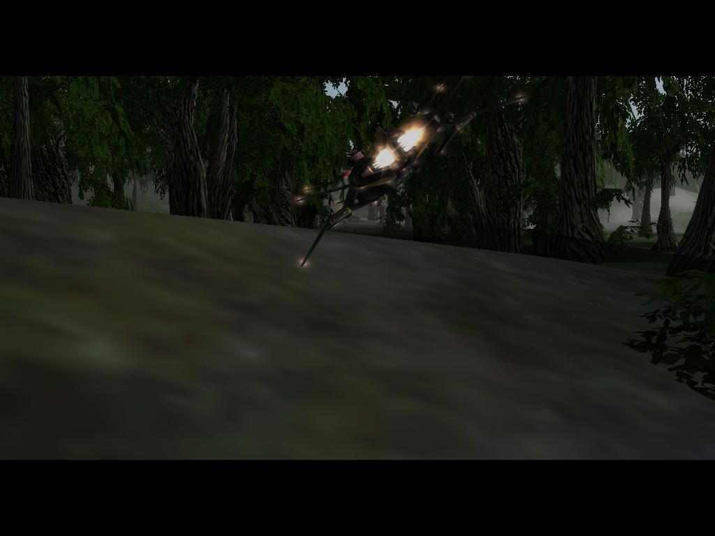 Darkstar One (Windows) screenshot: Flying through a forest in a cutscene
