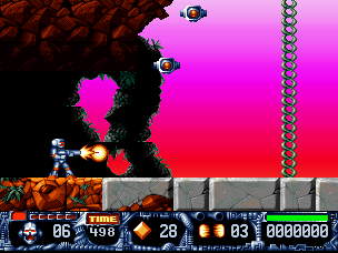 Turrican II: The Final Fight (DOS) screenshot: Beginning of level 2