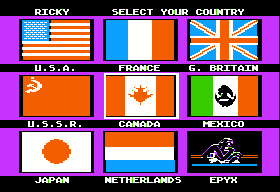 Summer Games II (Apple II) screenshot: Choose which country that you want to represent in the Games.