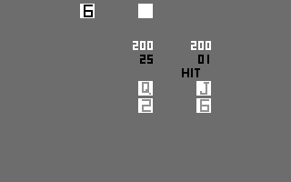 Blackjack (Atari 2600) screenshot: The game in black and white mode