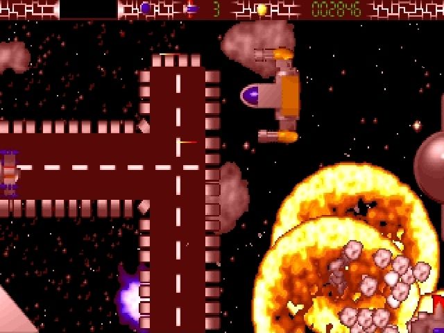 Terroid (Windows) screenshot: Caught in the crossfire, that's one life gone<br><br>Demo version