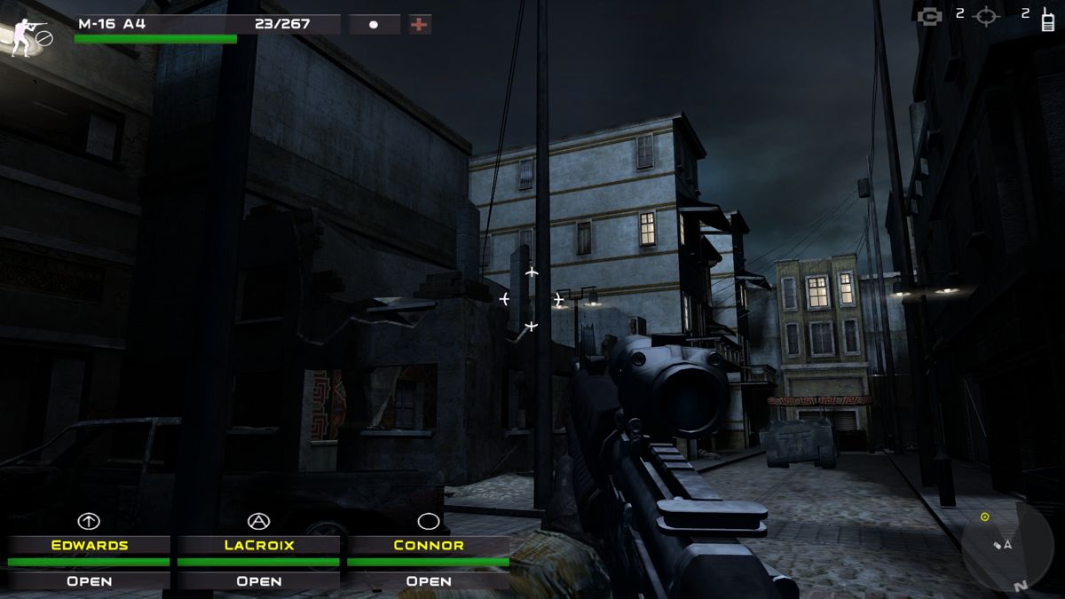 Close Combat: First to Fight (Windows) screenshot: Night mission in a slightly ruined neighborhood