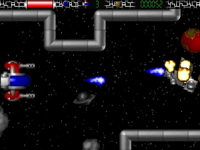 Terroid (Windows) screenshot: The game begins. The main weapon shoots these blue bolts, it can take time to recharge especially when the ship is damaged<br><br>Demo version