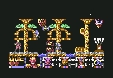 Defenders of the Earth (Commodore 64) screenshot: Water jumps picking off Ming's forces before jumping