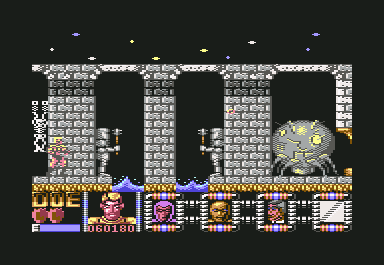 Defenders of the Earth (Commodore 64) screenshot: First boss plus water jumps