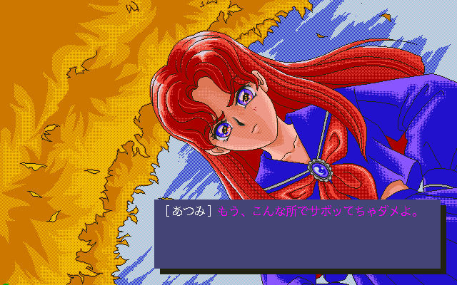 Meikyū Gakuensai: Kyūkōsha no Nazo (PC-98) screenshot: The heroine