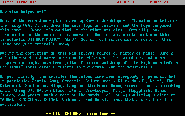 Kithe #14 (DOS) screenshot: Partial credits