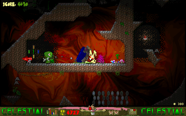 Toxic Bunny (DOS) screenshot: This green guy fills the bunny with lead.