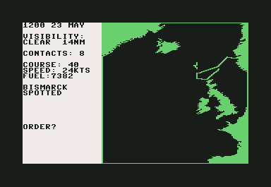Dreadnoughts (Commodore 64) screenshot: Heading back to port Bergen