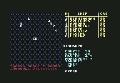 Dreadnoughts (Commodore 64) screenshot: Too many ships must out run or evade
