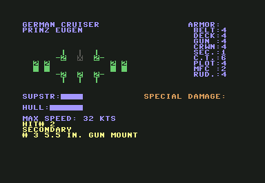 Dreadnoughts (Commodore 64) screenshot: The Prinz also taking damage