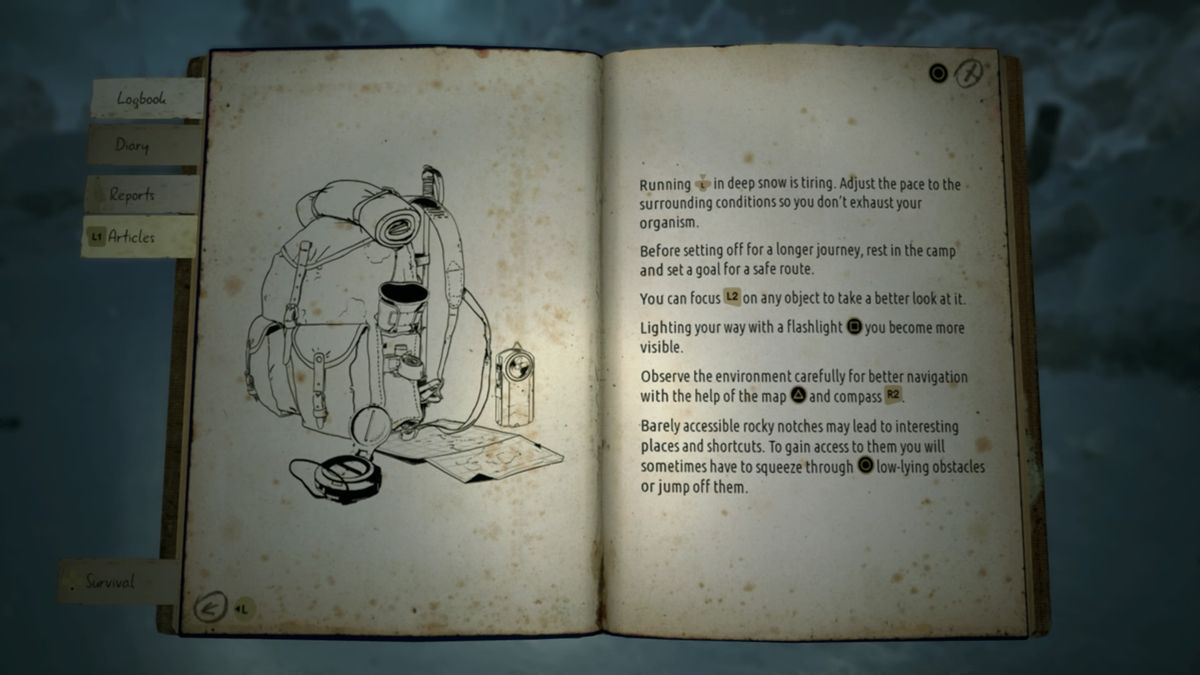 Kholat (PlayStation 4) screenshot: Survival guide