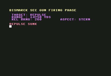 Dreadnoughts (Commodore 64) screenshot: Repulse sinks below the waves