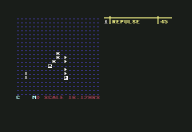 Dreadnoughts (Commodore 64) screenshot: Chasing down the Repulse