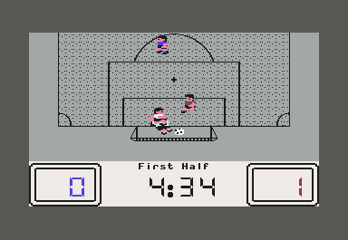 European 5-A-Side (Commodore 64) screenshot: Computer pops one in and scores