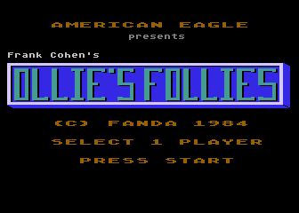 Ollie's Follies (Atari 8-bit) screenshot: Title screen and main menu