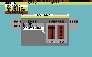 Arcade Game Construction Kit (Commodore 64) screenshot: Environment editor - screen settings