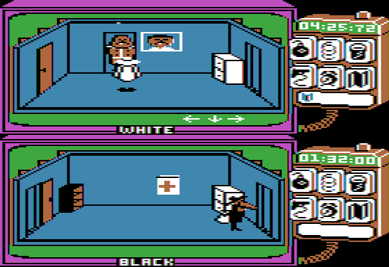 Spy vs Spy (Apple II) screenshot: Here is what happens if you go to the airport without getting required items