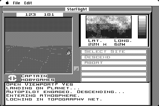 Starflight (Macintosh) screenshot: Descent to planet surface