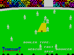 Ian Botham's Test Match (ZX Spectrum) screenshot: All fielders positioned now, this is bowler selection