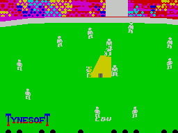 Ian Botham's Test Match (ZX Spectrum) screenshot: The first ball claims a wicket. The crowd go wild, well they change colour, and the bowler jumps in the air.