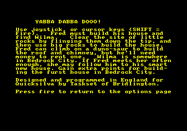Yabba Dabba Doo! (Amstrad CPC) screenshot: Instructions & developers