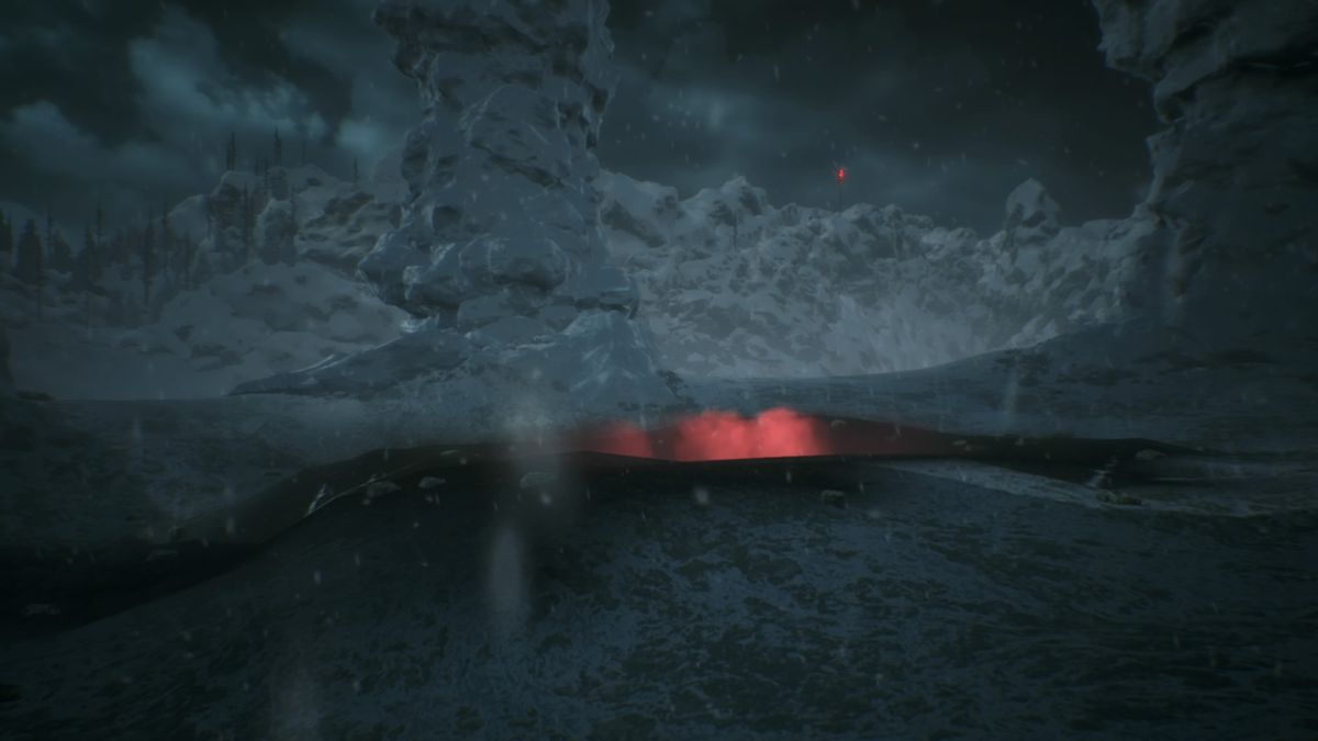 Kholat (PlayStation 4) screenshot: Something red is glowing in that precipice