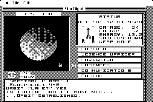 Starflight (Macintosh) screenshot: Entered orbit of planet for review