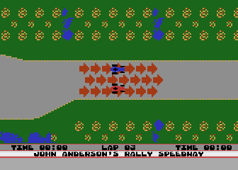 Rally Speedway (Atari 8-bit) screenshot: At the starting line for a two player game.