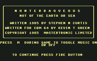 Nonterraqueous (Commodore 64) screenshot: Credits and option