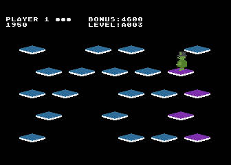 Topper (Atari 8-bit) screenshot: By level 3, the tiles are square.