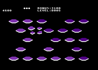 Topper (Atari 8-bit) screenshot: It explodes the tile, if you land on it.