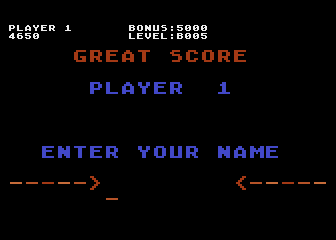 Topper (Atari 8-bit) screenshot: Enter your name for high score.