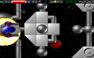 Terroid (DOS) screenshot: Lots of explosions<br><br>Demo version