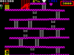 Donkey Kong (ZX Spectrum) screenshot: Reach the top and you have rescued the girl.