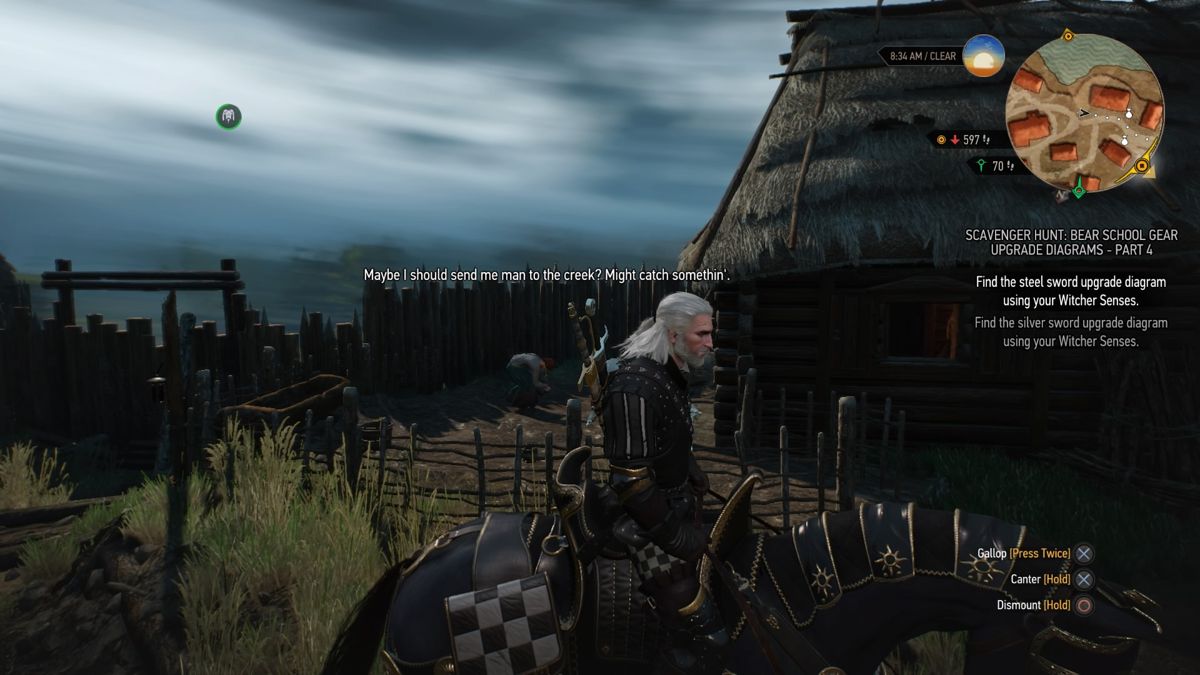 The Witcher 3: Wild Hunt - Nilfgaardian Armor Set (PlayStation 4) screenshot: Riding in full Nilfgaardian armor set, side view