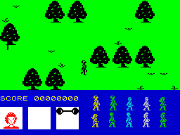 Friday the 13th (ZX Spectrum) screenshot: You start off the game in the woods.