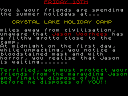 Friday the 13th (ZX Spectrum) screenshot: The story begins.